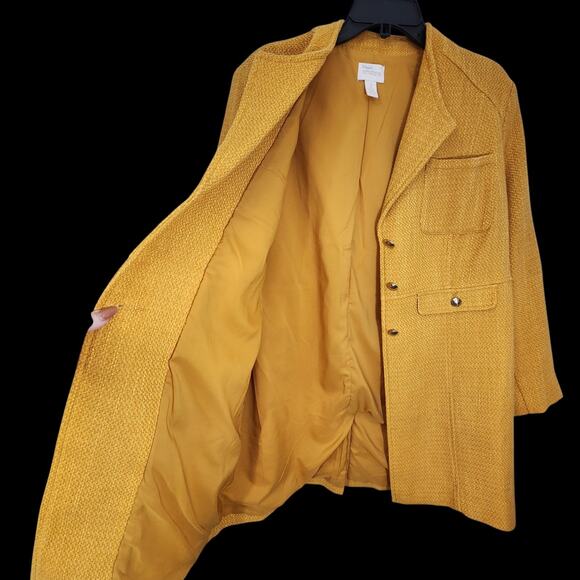 CHICO'S WOMEN DRESS JACKET LONG LINE TWEED TEXTURED MUSTARD CAREER WORKWEAR 2 LG - Picture 4 of 8